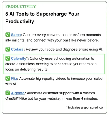 Featured Tool example — a real ad in the newsletter